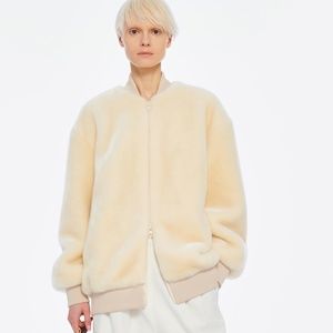 Tibi Cream Luxe Faux Fur Track Jacket Size Small